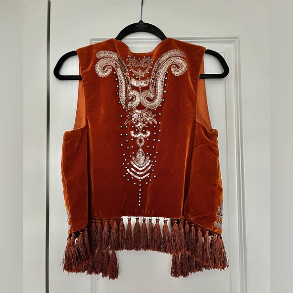 brown velvet embellished vest - Picture 3 of 4